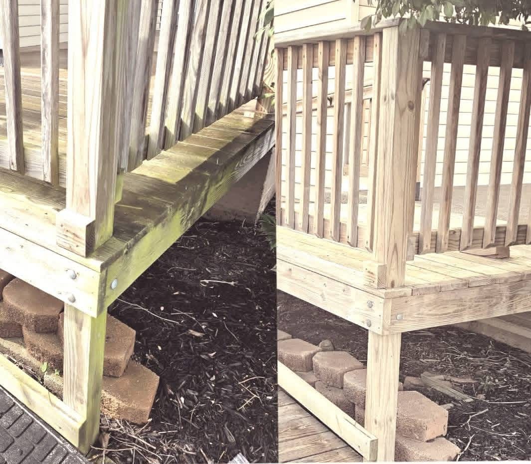 Wood deck before and after soft washing by Vivify